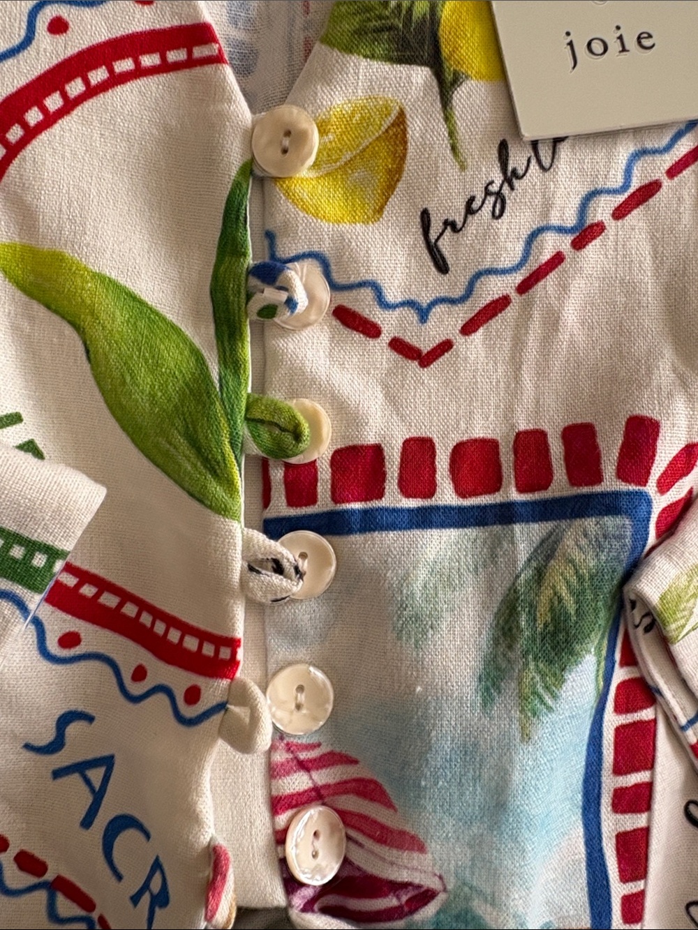 Joie Multi-Color Tropical Print Tie-Front Blouse - Picture 3 of 8